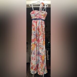 BCBGMaxAzria Elegant Inga Metallic Pleated Multi-Colored One Shoulder Dress